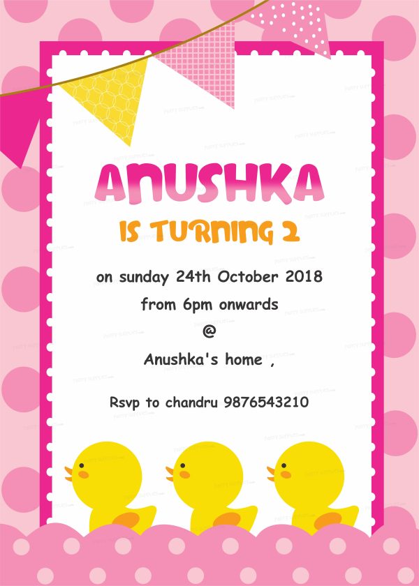 Duck Theme Girl Customized Invite Supply